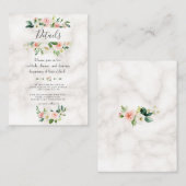 Waterverf Blush Bloemen Marmeren Trouwdetails Informatiekaartje (Voorkant / Achterkant)