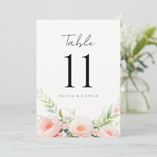 Waterverf Blush Bloemen Trouwtafel Nummers (Staand voorkant)