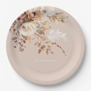 Waterverf Blush Bloemen Vrijgezellenfeest Bruiloft Papieren Bordje
