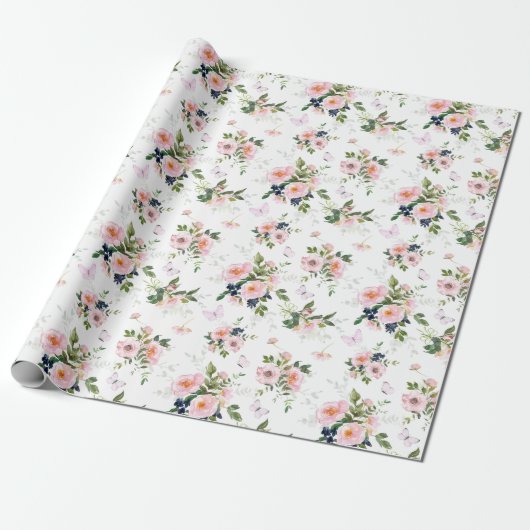 Waterverf Blush bloemenpatroon Cadeaupapier (Uitgerold)