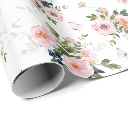 Waterverf Blush bloemenpatroon Cadeaupapier (Rol Hoek)
