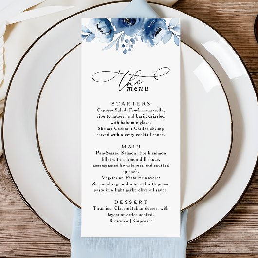 Waterverf Blush Bloemige Stofblauwe Trouw Menu