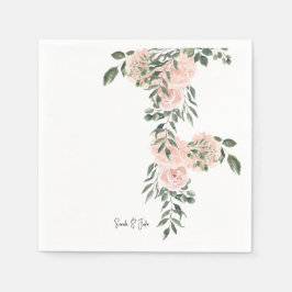 Waterverf Blush Bloemige Witte Trouw Cocktail Servet