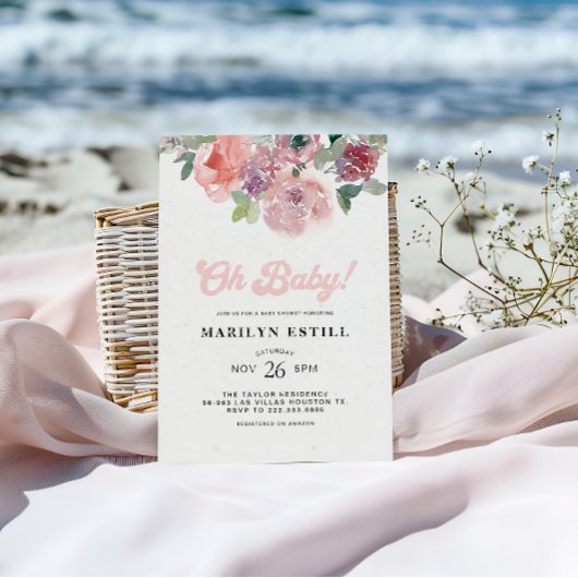 Waterverf Blush Bourgogne Florar Baby shower Kaart