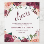 Waterverf Blush Bourgogne Rozen Bloemen Bruiloft Wijn Etiket (Enkel label)