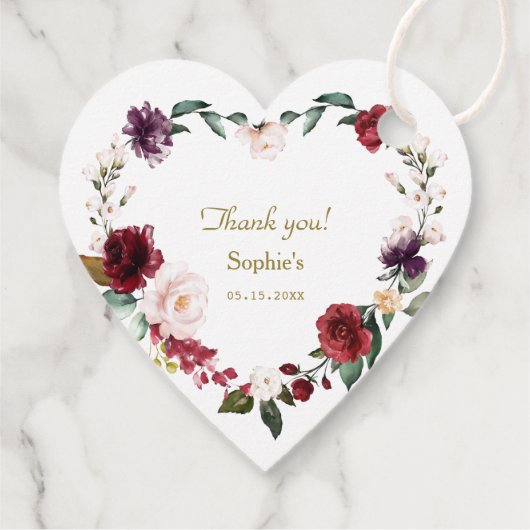 Waterverf Blush Bourgondië Bloemige Baby Shower Bedankjes Labels (Achterkant)