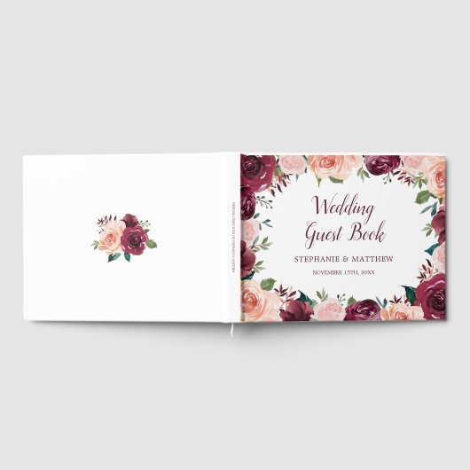 Waterverf Blush Bourgondië Roos Border Bruiloft Gastenboek (Volledig)