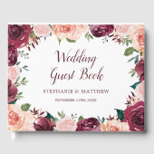 Waterverf Blush Bourgondië Roos Border Bruiloft Gastenboek (Voorkant)