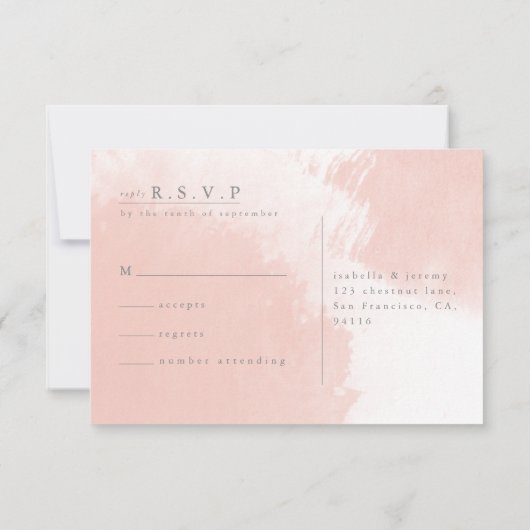 Waterverf blush bruiloft antwoord R.S.V.P kaart (Achterkant)
