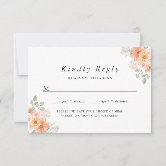 Waterverf Blush Chic Floral RSVP met Maaltijdkeuze (Voorkant)