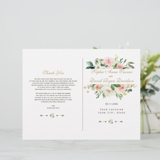 Waterverf Blush Cream Floral Wedding Programme (Staand voorkant)