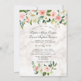 Waterverf Blush Cream Flowers Marble Wedding Kaart