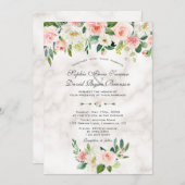 Waterverf Blush Cream Flowers Marble Wedding Kaart (Voorkant / Achterkant)
