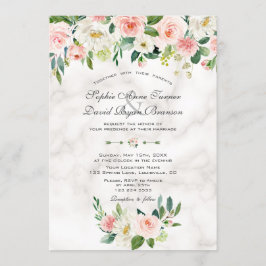 Waterverf Blush Cream Flowers Marble Wedding Kaart