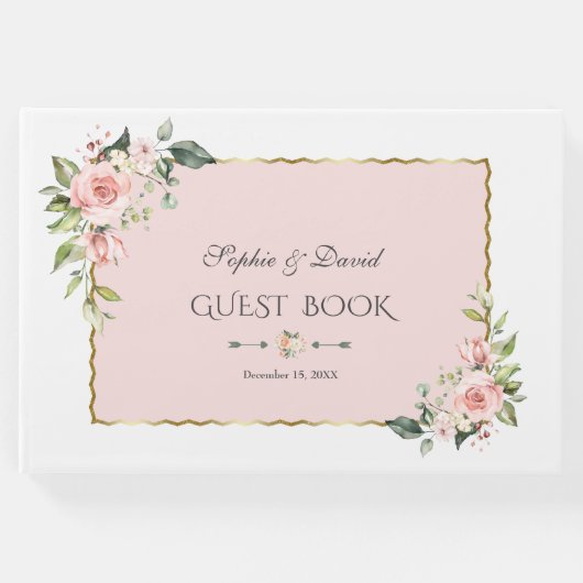 Waterverf Blush Cream Flowers Pink Lijst Weddensch Gastenboek (Voorkant)
