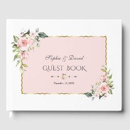 Waterverf Blush Cream Flowers Pink Lijst Weddensch Gastenboek