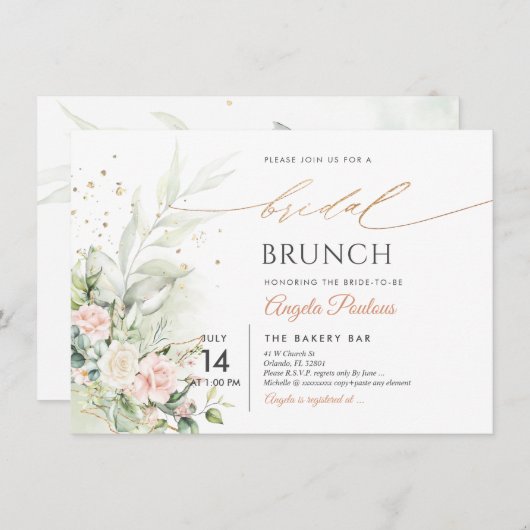 Waterverf Blush Cream Rozen Bridal Brunch Kaart (Voorkant / Achterkant)