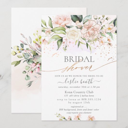 Waterverf Blush Cream Rozen Vrijgezellenfeest Kaart (Voorkant / Achterkant)