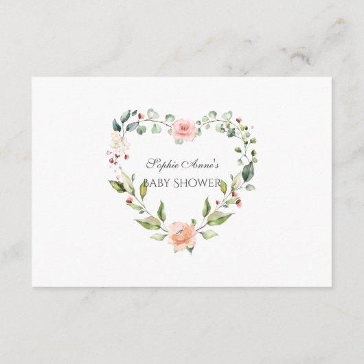 Waterverf Blush Crème Floral Diaper Raffle Informatiekaartje (Achterkant)