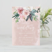 Waterverf Blush & Dusty Pink Rose Flowers Weddensc Kaart (Staand voorkant)