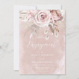 Waterverf Blush & Dusty Roos Engagement Party Kaart
