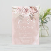 Waterverf Blush & Dusty Roos Engagement Party Kaart (Staand voorkant)