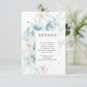Waterverf Blush en Blue Wedding Details Informatiekaartje (Staand voorkant)