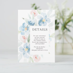 Waterverf Blush en Blue Wedding Details Informatiekaartje