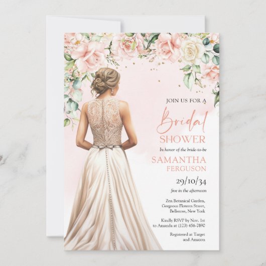 Waterverf blush en crème rozen eucalyptus goud kaart (Voorkant)