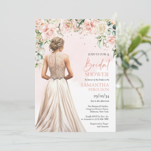 Waterverf blush en crème rozen eucalyptus goud kaart (Staand voorkant)