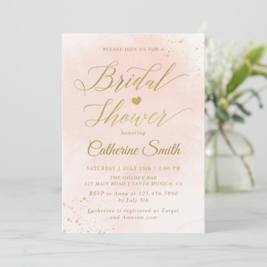 Waterverf Blush en Goud Vrijgezellenfeest Kaart (Staand voorkant)