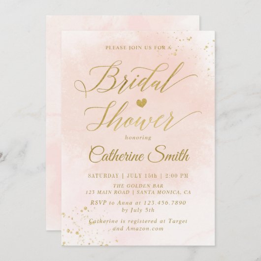 Waterverf Blush en Goud Vrijgezellenfeest Kaart (Voorkant / Achterkant)