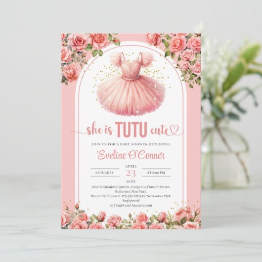 Waterverf blush en gouden tutu dress Baby shower Kaart (Staand voorkant)