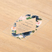 Waterverf Blush en Navy Floral Lijst Wedding Acryl Uitnodigingen (Laagn)