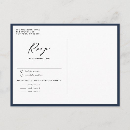 Waterverf Blush en Navy Floral Lijst Wedding Uitnodiging Briefkaart (Achterkant)