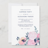 Waterverf Blush en Navy Floral Surprise Party Kaart (Voorkant)