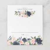 Waterverf Blush en Navy Flowers Garland Wedding Plaatskaartje (Buitenkant ongevouwen)