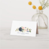 Waterverf Blush en Navy Flowers Garland Wedding Plaatskaartje (Achterkant)