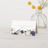 Waterverf Blush en Navy Flowers Garland Wedding Plaatskaartje (Voorkant)