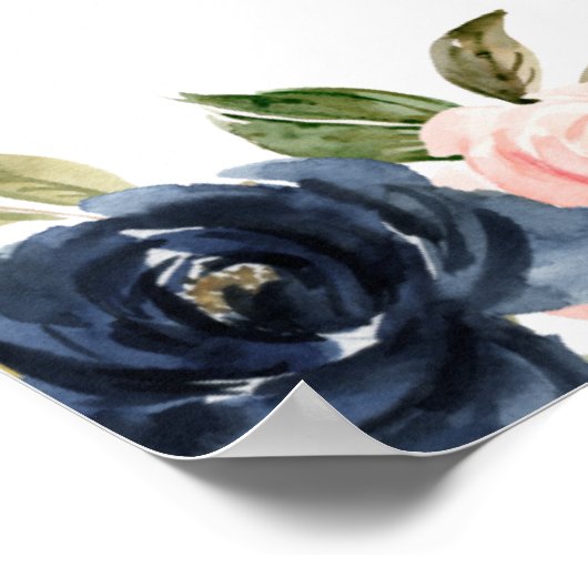 Waterverf Blush en Navy Flowers Huwelijk Welkom Poster (Hoek)