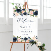 Waterverf Blush en Navy Flowers Huwelijk Welkom Poster