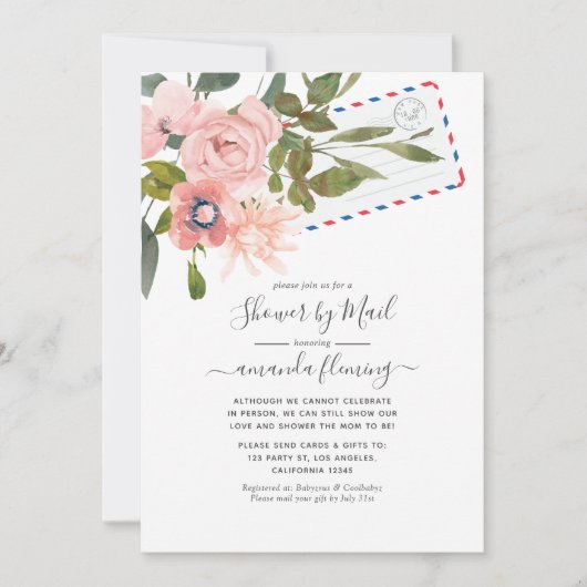 Waterverf Blush en Roos Gold Baby shower per post Kaart (Voorkant)