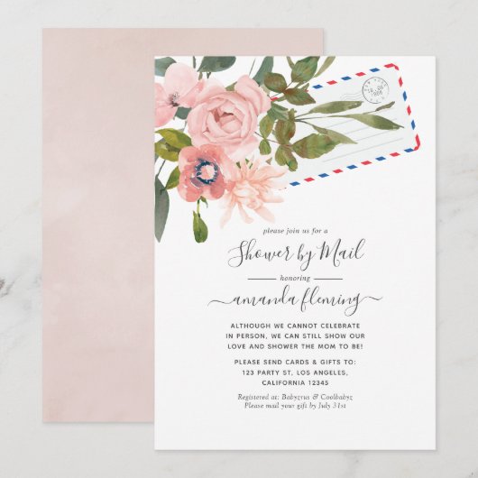 Waterverf Blush en Roos Gold Baby shower per post Kaart (Voorkant / Achterkant)