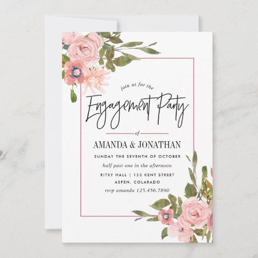 Waterverf Blush en Roos Gold Engagement Party Kaart (Voorkant)