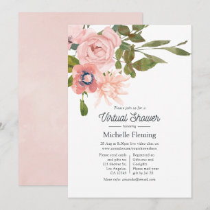 Waterverf Blush en Roos Gold Virtual Baby shower Kaart