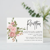 Waterverf Blush en Roos Gold Wedding Reception Kaart (Staand voorkant)