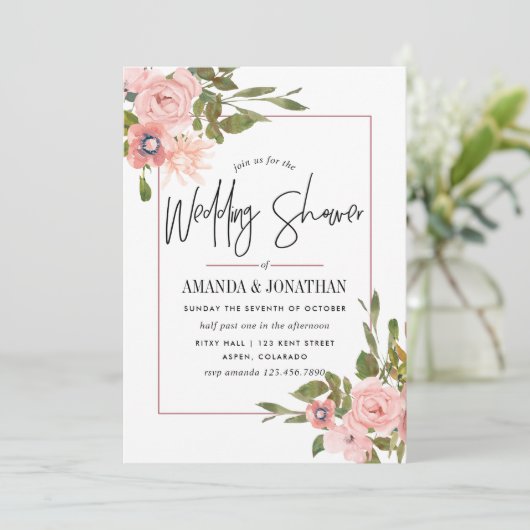 Waterverf Blush en Roos Gold Wedding Shower Kaart (Staand voorkant)