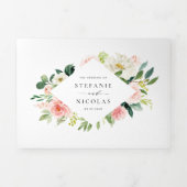 Waterverf Blush en White Flowers Spring Wedding Drieluik Uitnodiging (Cover)