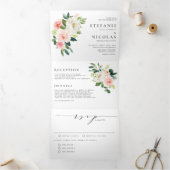 Waterverf Blush en White Flowers Spring Wedding Drieluik Uitnodiging (Binnen)