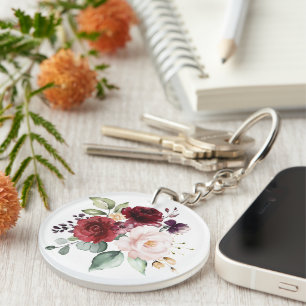 Waterverf Blush en Wijn Bloemige Bruidsmeisje Sleu Sleutelhanger